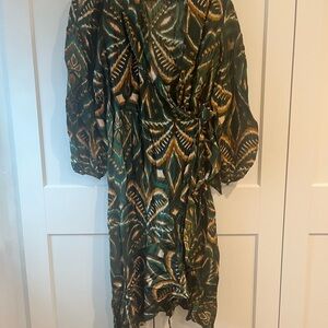 FARM Rio Green and Brown High Low Wrap Dress